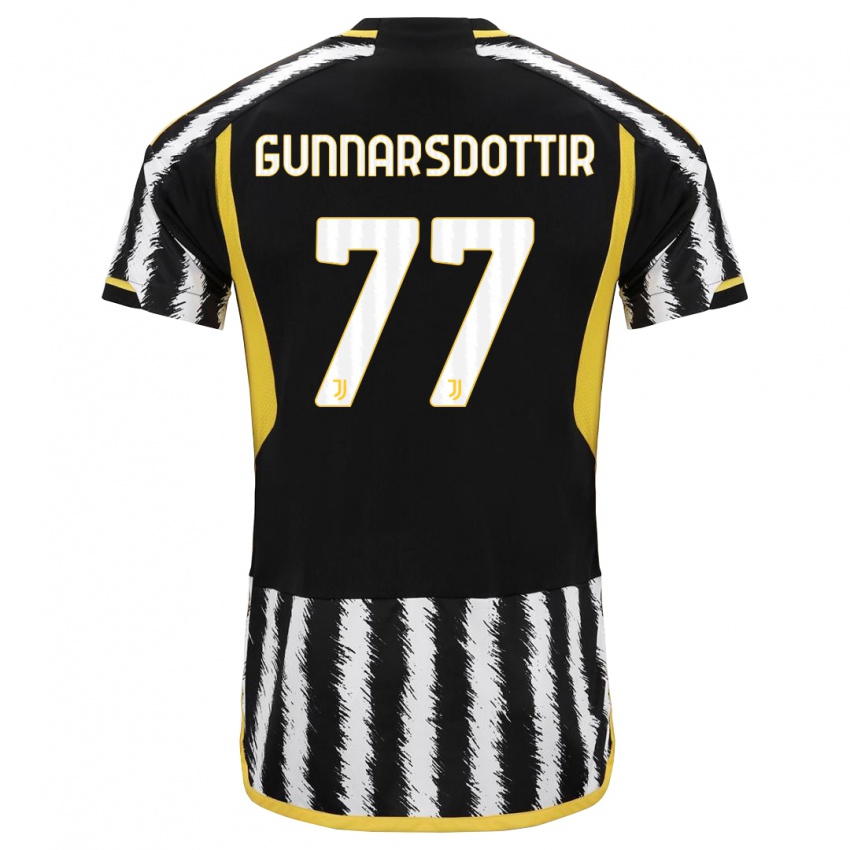 Gyermek Sara Bjork Gunnarsdottir #77 Fekete-Fehér Hazai Jersey 2023/24 Mez Póló Ing