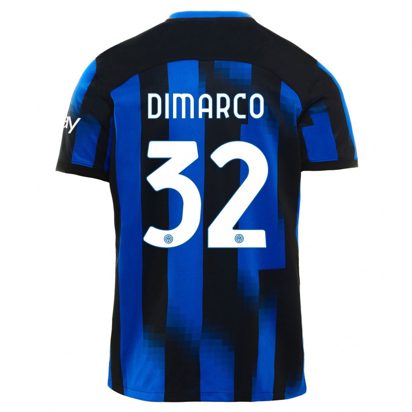 Gyermek Federico Dimarco #32 Fekete Kék Hazai Jersey 2023/24 Mez Póló Ing