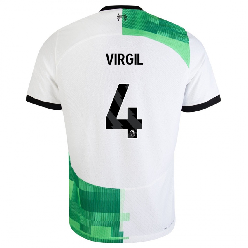 Gyermek Virgil Van Dijk #4 Fehér Zöld Idegenbeli Jersey 2023/24 Mez Póló Ing