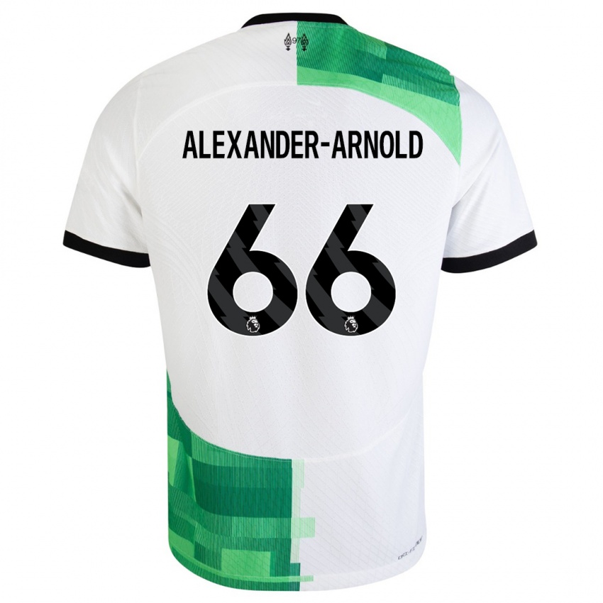 Gyermek Trent Alexander-Arnold #66 Fehér Zöld Idegenbeli Jersey 2023/24 Mez Póló Ing