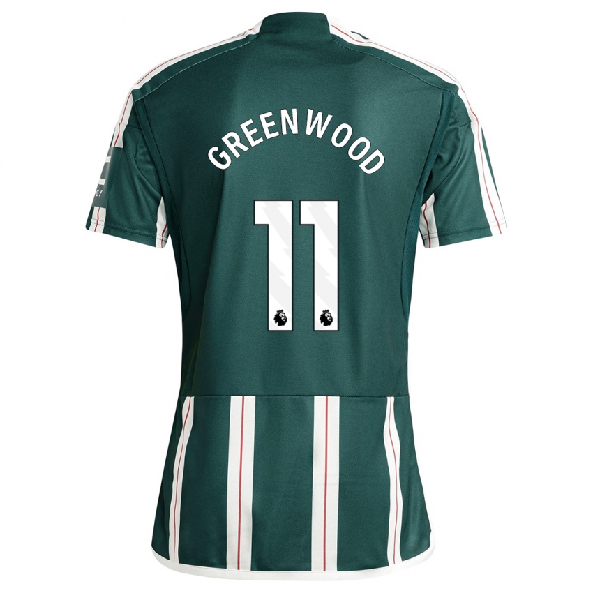 Gyermek Mason Greenwood #11 Sötétzöld Idegenbeli Jersey 2023/24 Mez Póló Ing