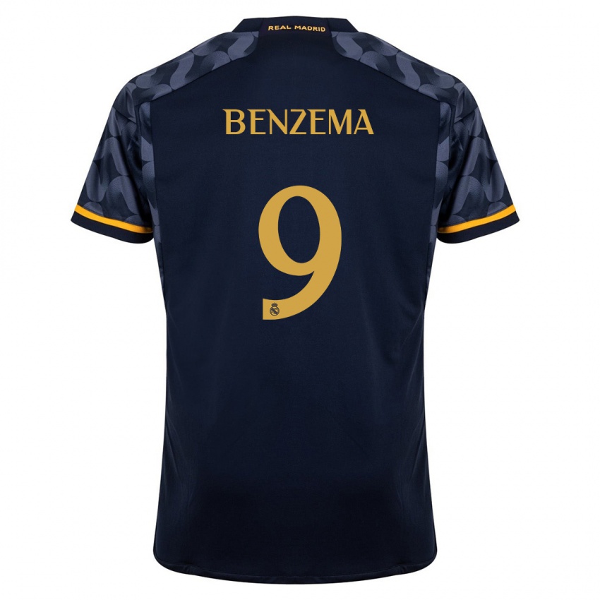 Gyermek Karim Benzema #9 Sötétkék Idegenbeli Jersey 2023/24 Mez Póló Ing