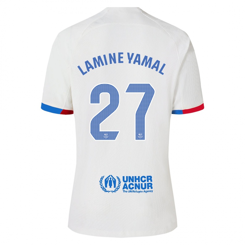 Gyermek Lamine Yamal #27 Fehér Idegenbeli Jersey 2023/24 Mez Póló Ing