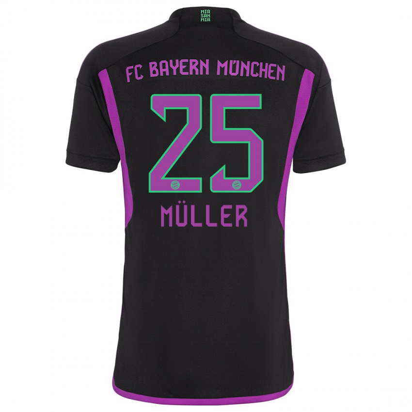 Gyermek Thomas Muller #25 Fekete Idegenbeli Jersey 2023/24 Mez Póló Ing