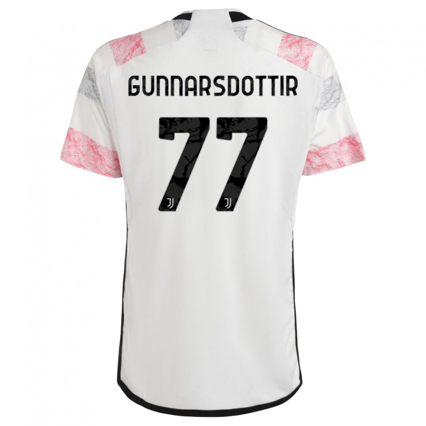 Gyermek Sara Bjork Gunnarsdottir #77 Fehér Rózsaszín Idegenbeli Jersey 2023/24 Mez Póló Ing