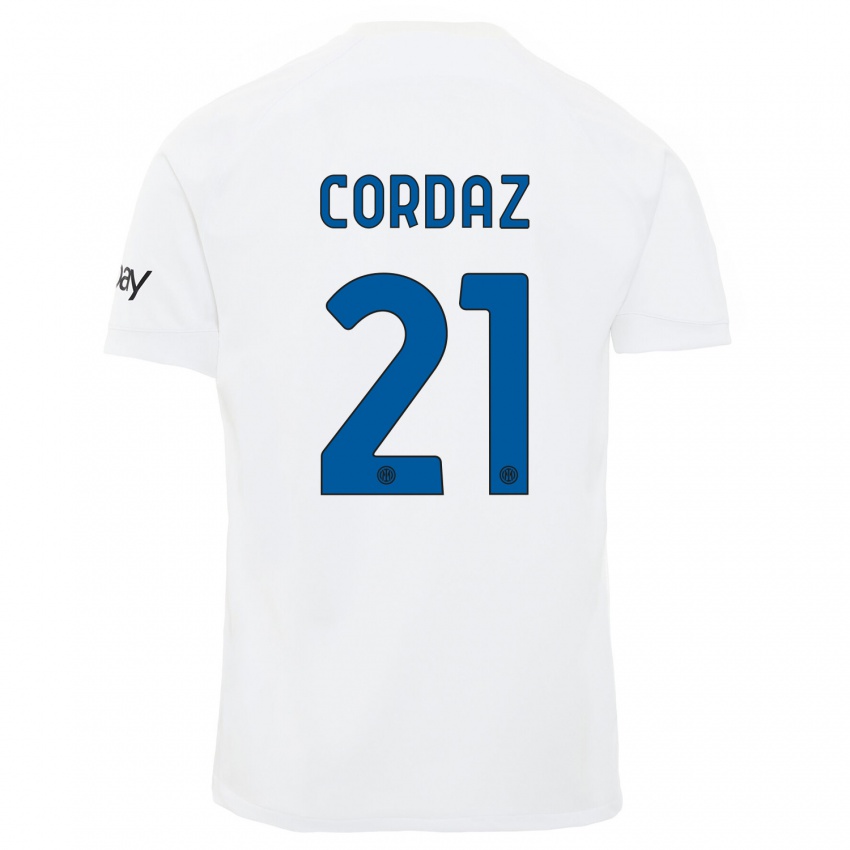Gyermek Alex Cordaz #21 Fehér Idegenbeli Jersey 2023/24 Mez Póló Ing