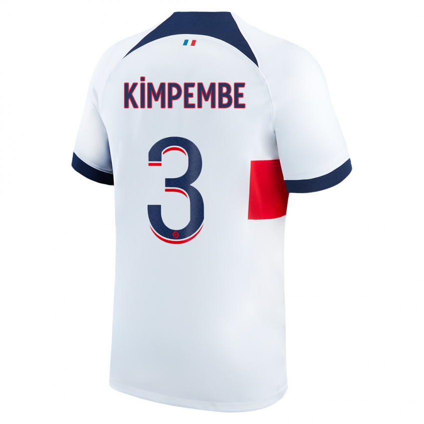 Gyermek Presnel Kimpembe #3 Fehér Idegenbeli Jersey 2023/24 Mez Póló Ing