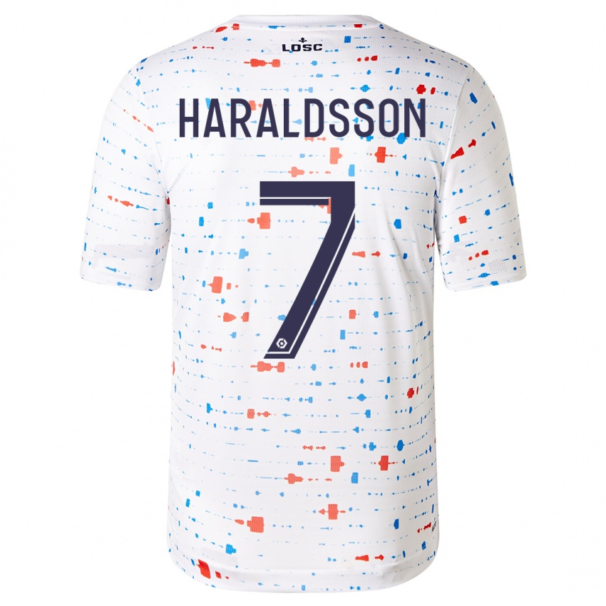 Gyermek Hákon Arnar Haraldsson #7 Fehér Idegenbeli Jersey 2023/24 Mez Póló Ing