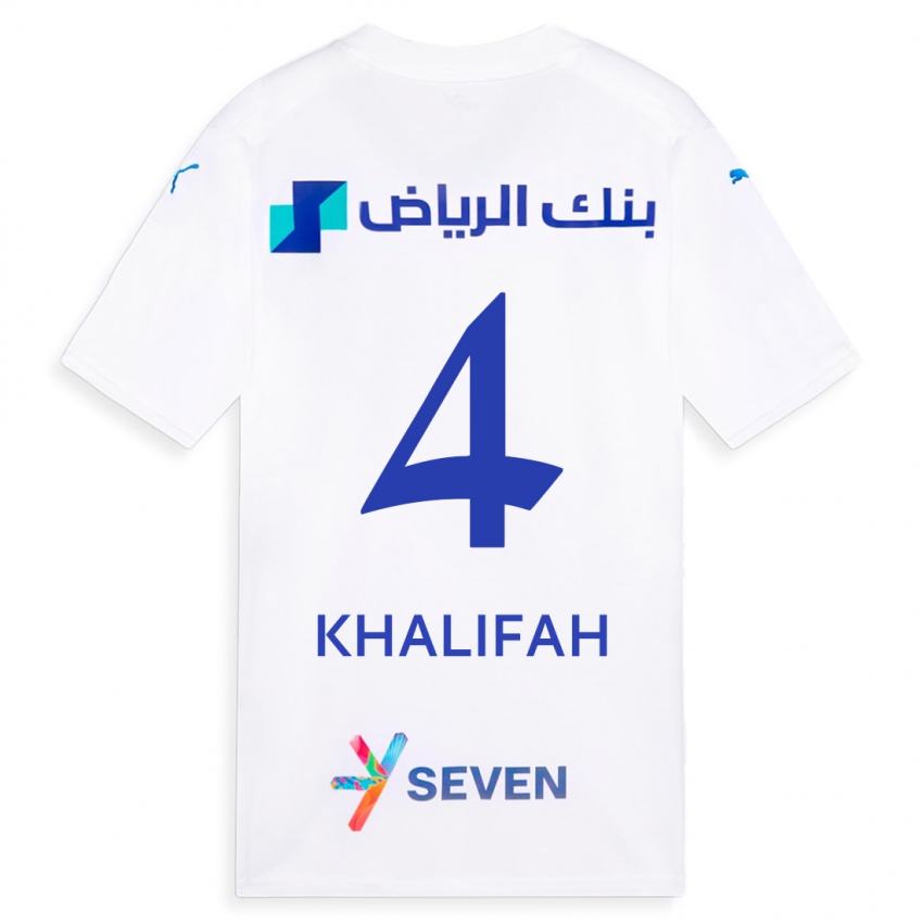 Gyermek Khalifah Al-Dawsari #4 Fehér Idegenbeli Jersey 2023/24 Mez Póló Ing