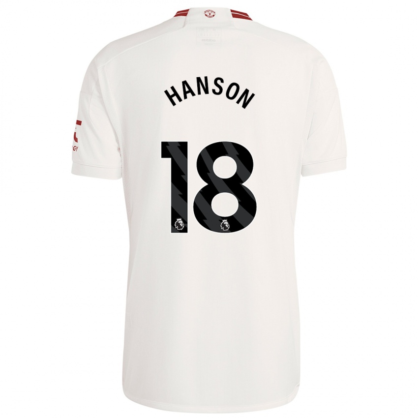 Gyermek Kirsty Hanson #18 Fehér Harmadik Számú Jersey 2023/24 Mez Póló Ing