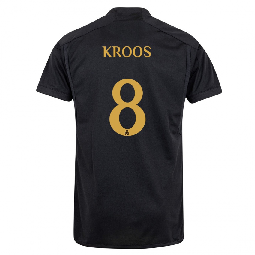 Gyermek Toni Kroos #8 Fekete Harmadik Számú Jersey 2023/24 Mez Póló Ing