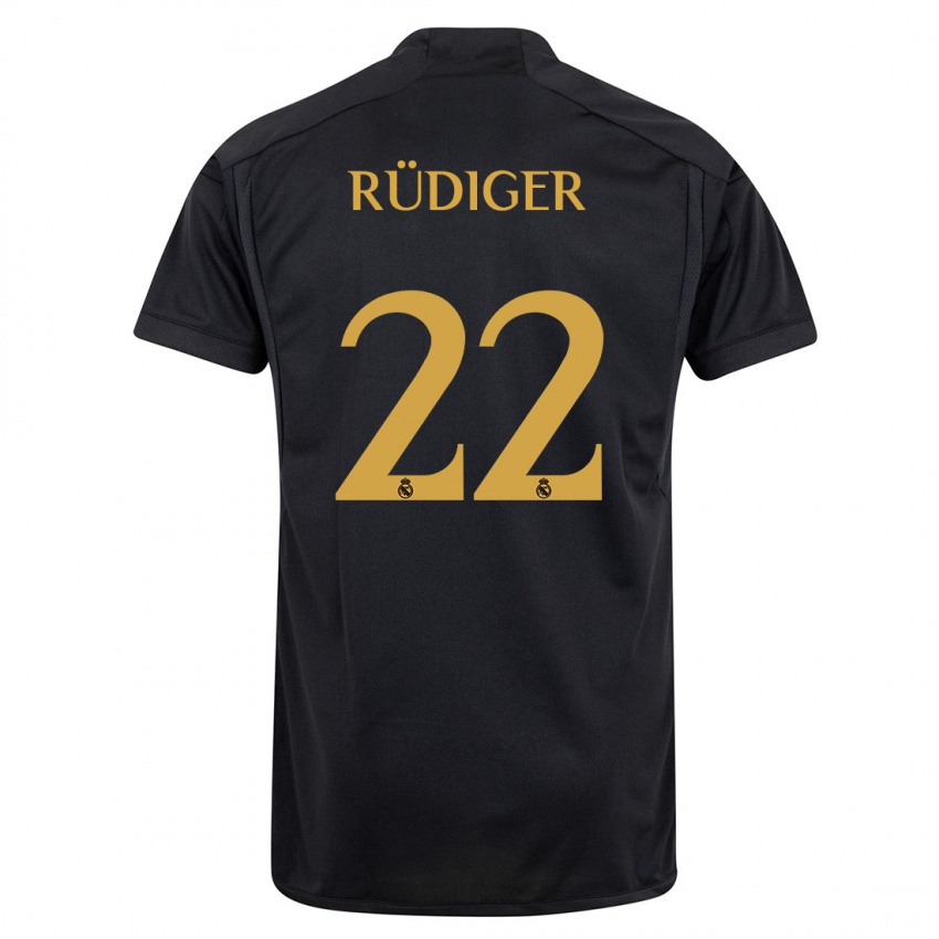 Gyermek Antonio Rudiger #22 Fekete Harmadik Számú Jersey 2023/24 Mez Póló Ing