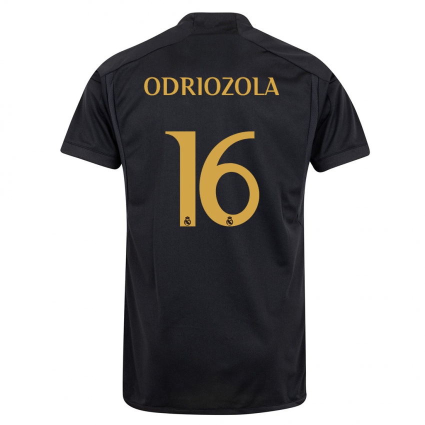 Gyermek Alvaro Odriozola #16 Fekete Harmadik Számú Jersey 2023/24 Mez Póló Ing