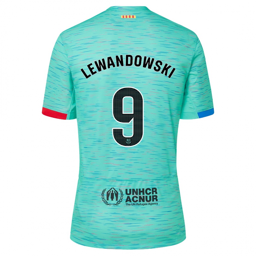 Gyermek Robert Lewandowski #9 Light Aqua Harmadik Számú Jersey 2023/24 Mez Póló Ing