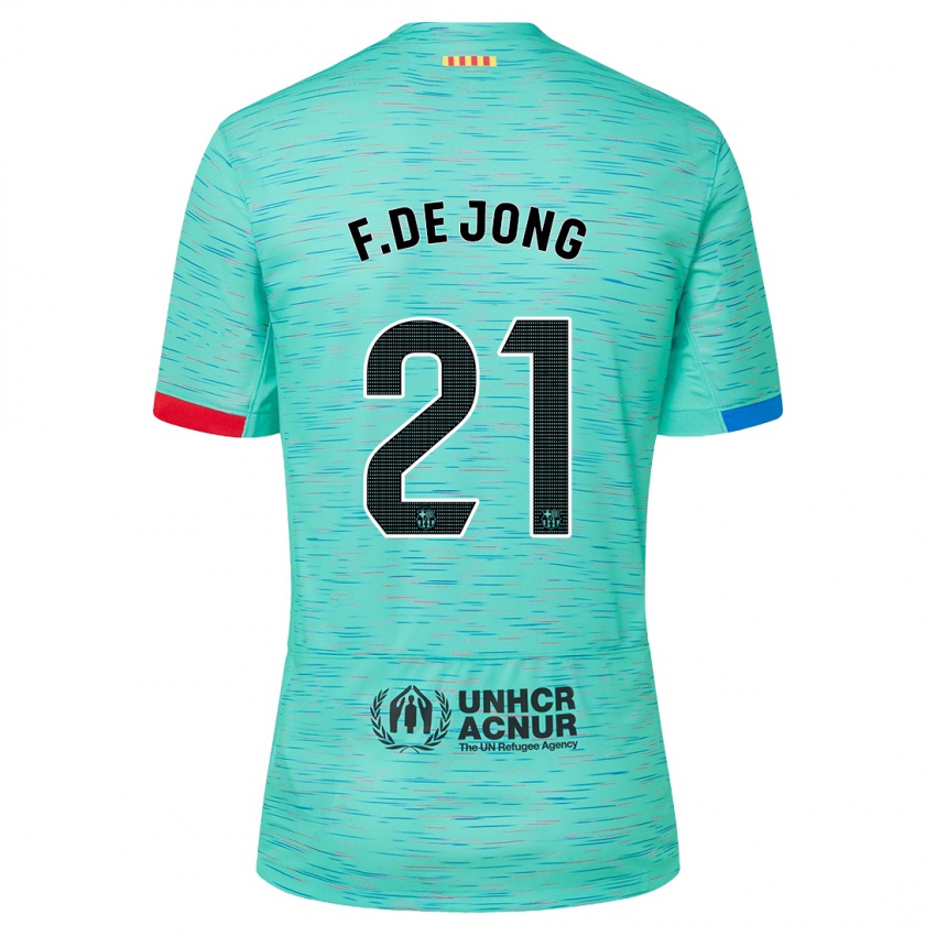 Gyermek Frenkie De Jong #21 Light Aqua Harmadik Számú Jersey 2023/24 Mez Póló Ing