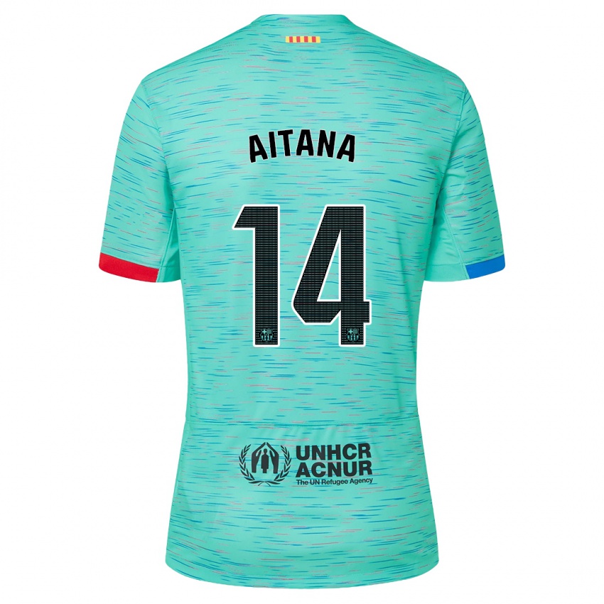 Gyermek Aitana Bonmati #14 Light Aqua Harmadik Számú Jersey 2023/24 Mez Póló Ing