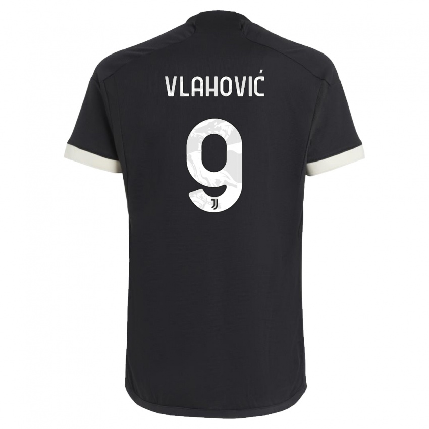 Gyermek Dusan Vlahovic #9 Fekete Harmadik Számú Jersey 2023/24 Mez Póló Ing