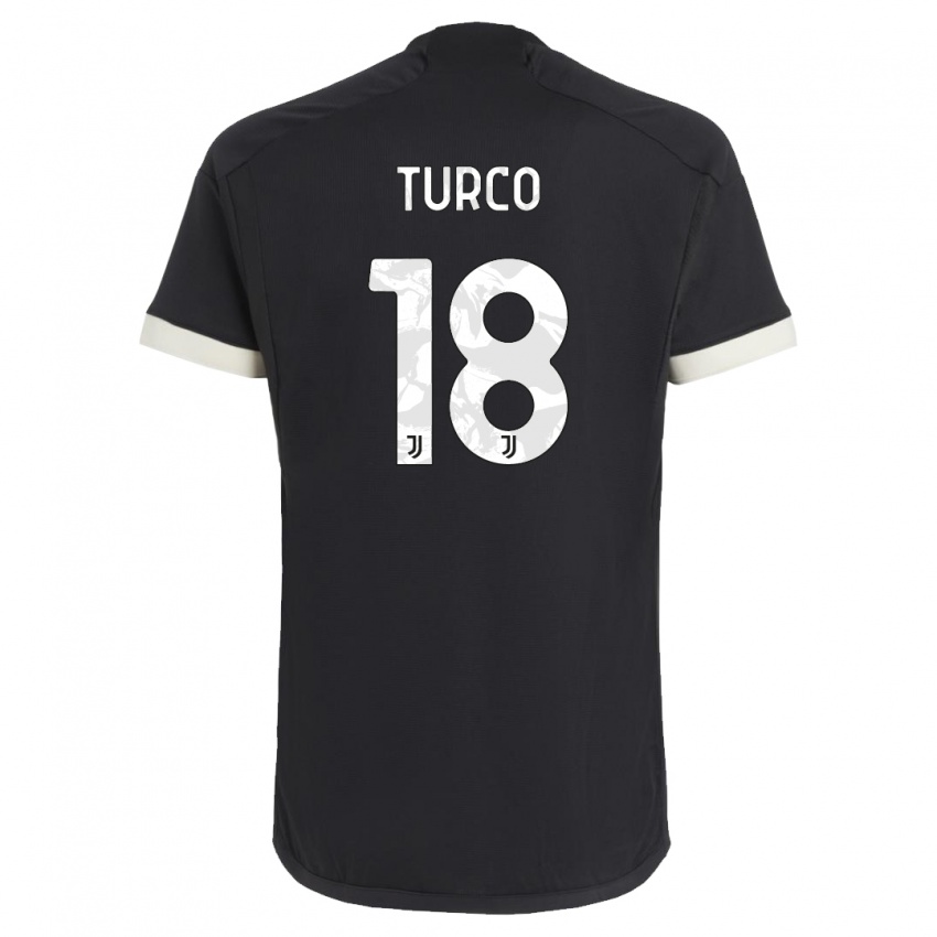 Gyermek Nicolo Turco #18 Fekete Harmadik Számú Jersey 2023/24 Mez Póló Ing