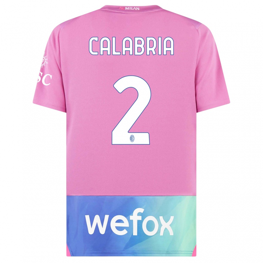 Gyermek Davide Calabria #2 Pink Lila Harmadik Számú Jersey 2023/24 Mez Póló Ing