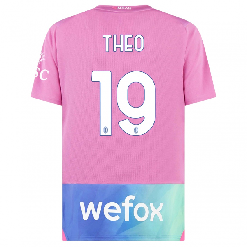 Gyermek Theo Hernandez #19 Pink Lila Harmadik Számú Jersey 2023/24 Mez Póló Ing