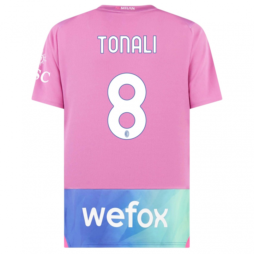 Gyermek Sandro Tonali #8 Pink Lila Harmadik Számú Jersey 2023/24 Mez Póló Ing