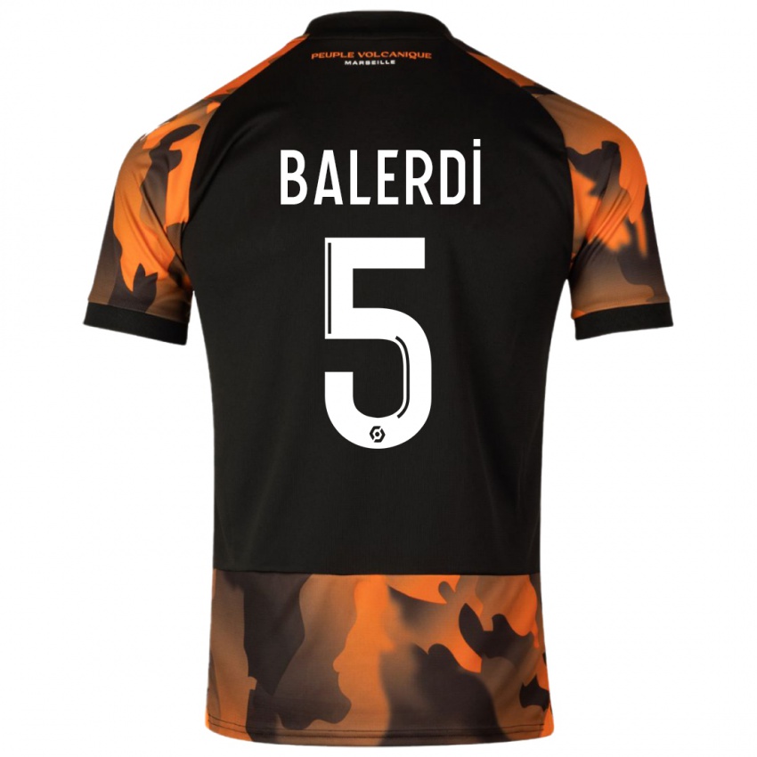 Gyermek Leonardo Balerdi #5 Fekete Narancs Harmadik Számú Jersey 2023/24 Mez Póló Ing