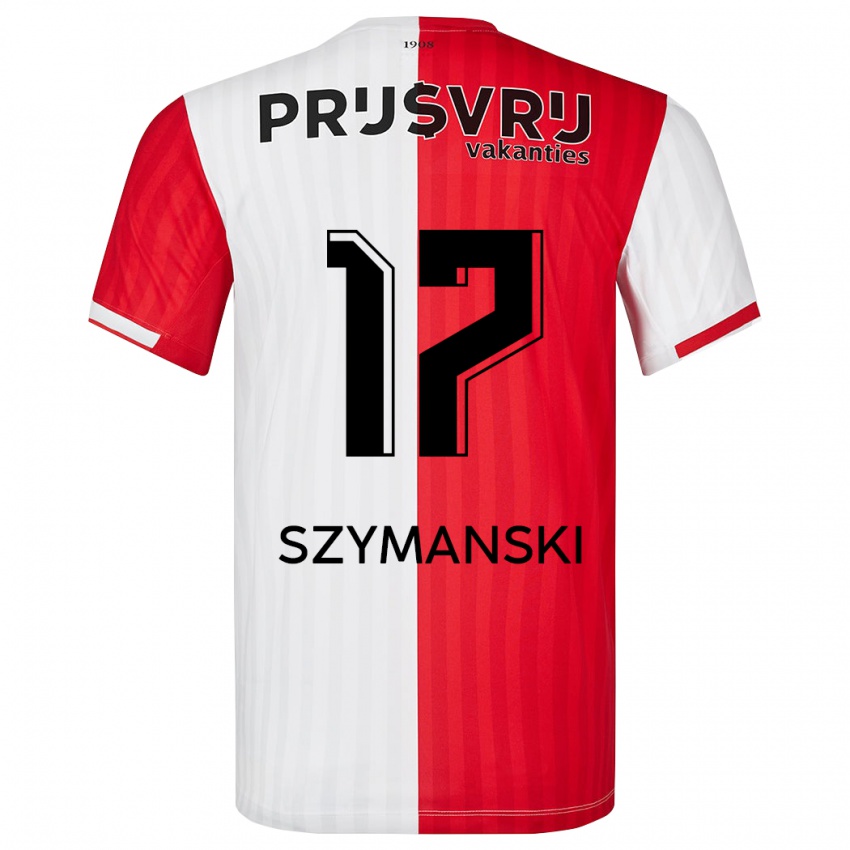 Férfi Sebastian Szymanski #17 Piros Fehér Hazai Jersey 2023/24 Mez Póló Ing