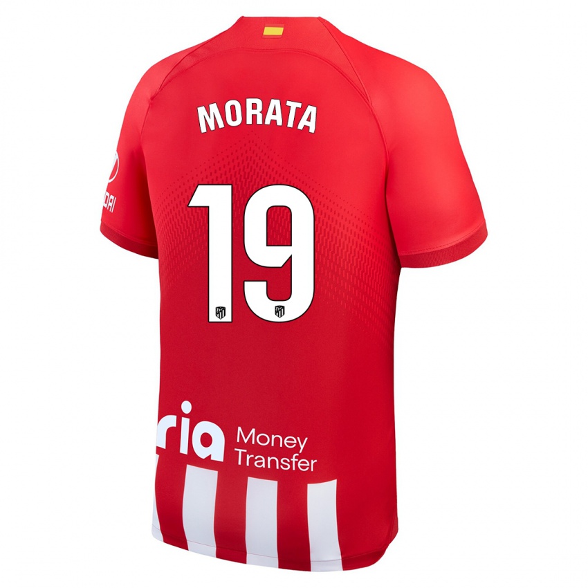 Férfi Alvaro Morata #19 Piros Fehér Hazai Jersey 2023/24 Mez Póló Ing
