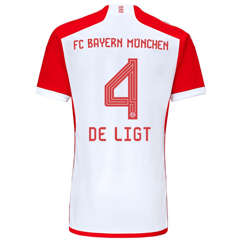 Férfi Matthijs De Ligt #4 Piros Fehér Hazai Jersey 2023/24 Mez Póló Ing