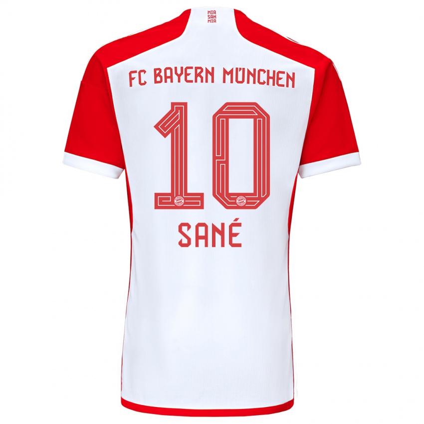 Férfi Leroy Sane #10 Piros Fehér Hazai Jersey 2023/24 Mez Póló Ing