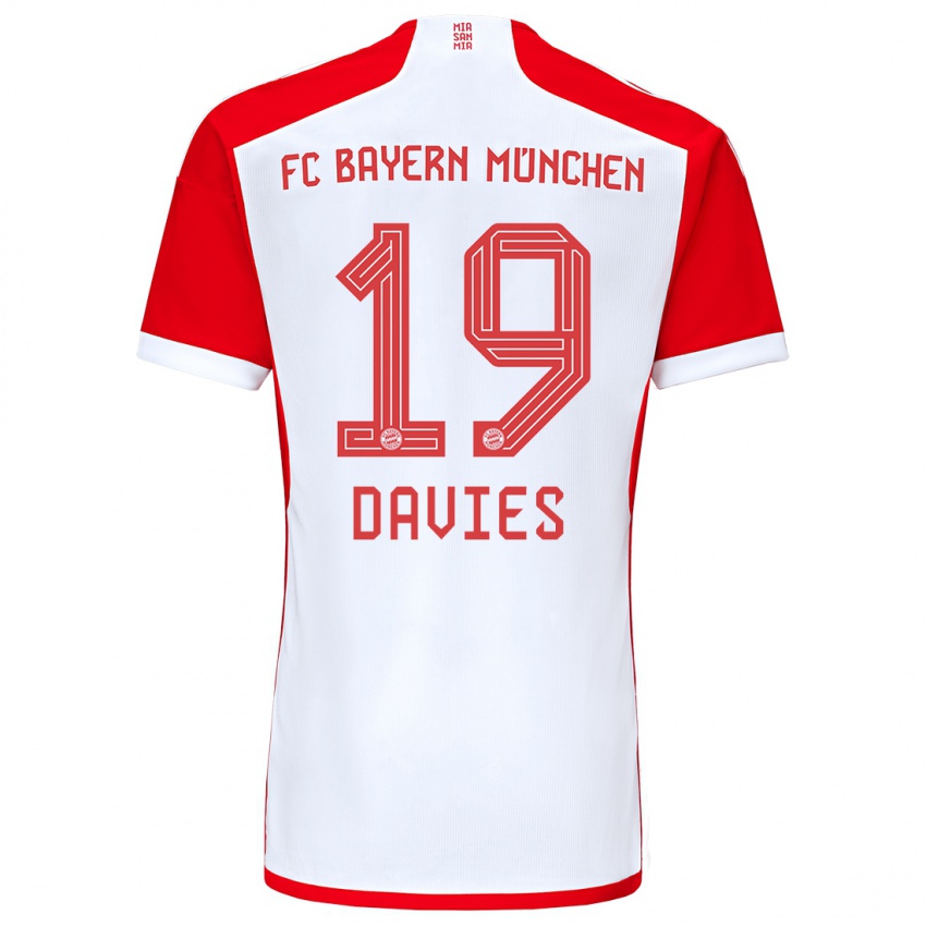 Férfi Alphonso Davies #19 Piros Fehér Hazai Jersey 2023/24 Mez Póló Ing