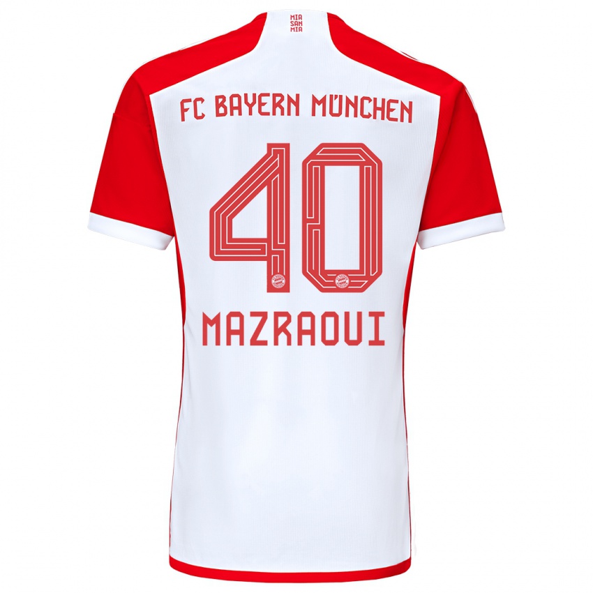 Férfi Noussair Mazraoui #40 Piros Fehér Hazai Jersey 2023/24 Mez Póló Ing