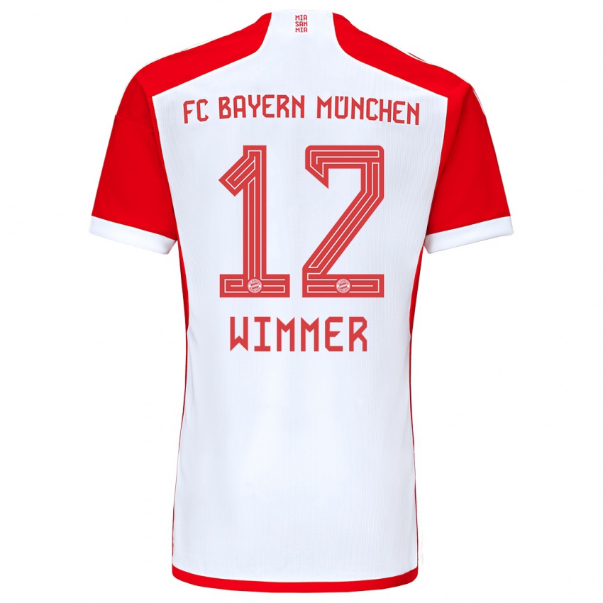 Férfi Benedikt Wimmer #12 Piros Fehér Hazai Jersey 2023/24 Mez Póló Ing