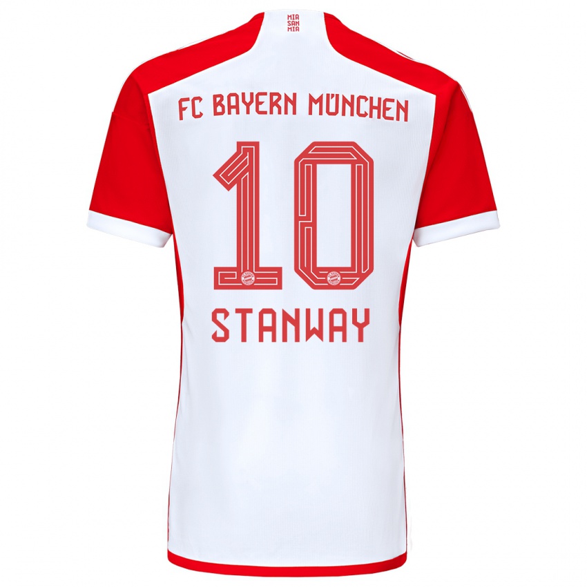 Férfi Georgia Stanway #10 Piros Fehér Hazai Jersey 2023/24 Mez Póló Ing