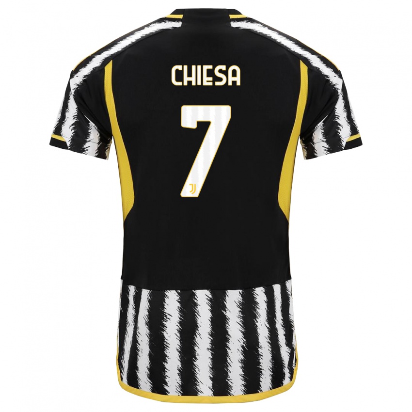 Férfi Federico Chiesa #7 Fekete-Fehér Hazai Jersey 2023/24 Mez Póló Ing