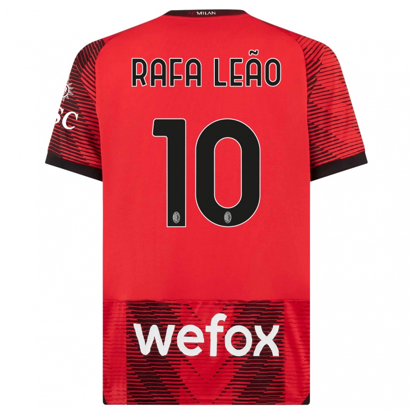 Férfi Rafael Leao #10 Piros Fekete Hazai Jersey 2023/24 Mez Póló Ing