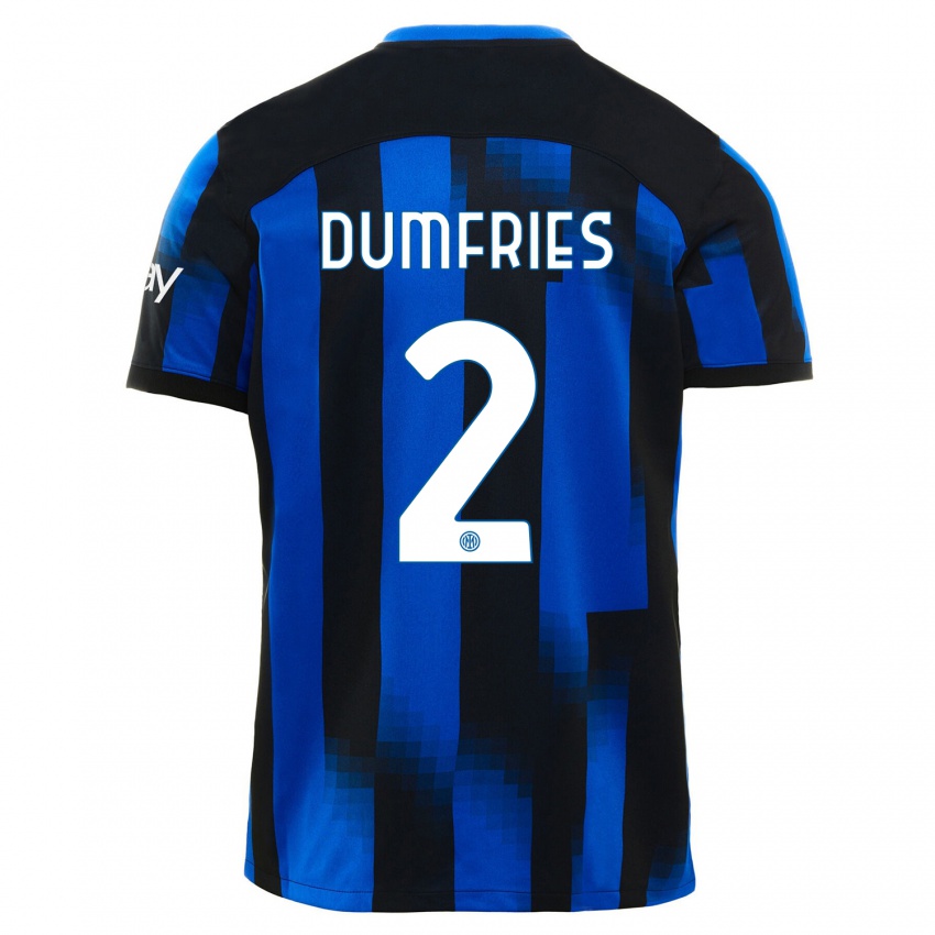 Férfi Denzel Dumfries #2 Fekete Kék Hazai Jersey 2023/24 Mez Póló Ing