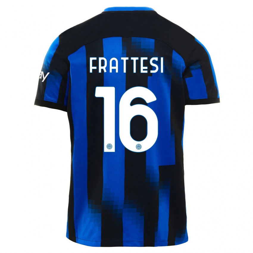 Férfi Davide Frattesi #16 Fekete Kék Hazai Jersey 2023/24 Mez Póló Ing