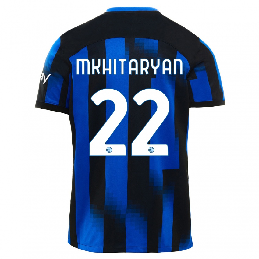Férfi Henrikh Mkhitaryan #22 Fekete Kék Hazai Jersey 2023/24 Mez Póló Ing