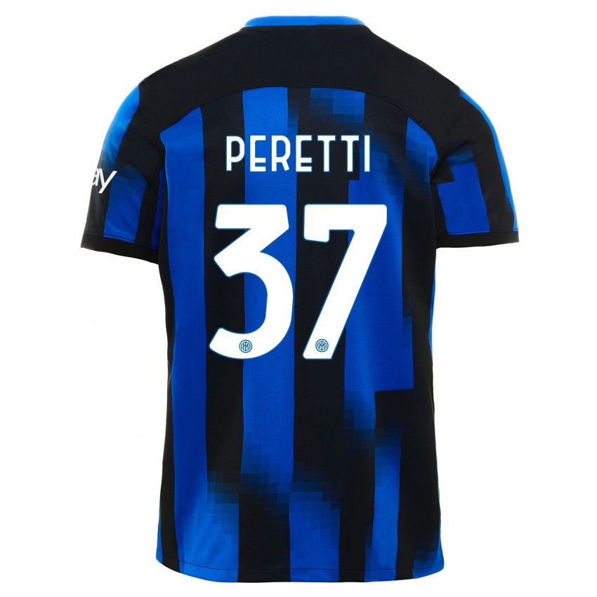 Férfi Lorenzo Peretti #37 Fekete Kék Hazai Jersey 2023/24 Mez Póló Ing