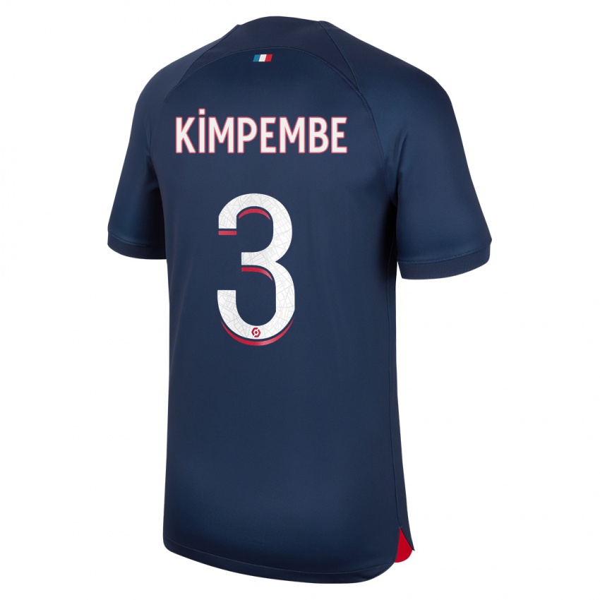 Férfi Presnel Kimpembe #3 Kék Piros Hazai Jersey 2023/24 Mez Póló Ing