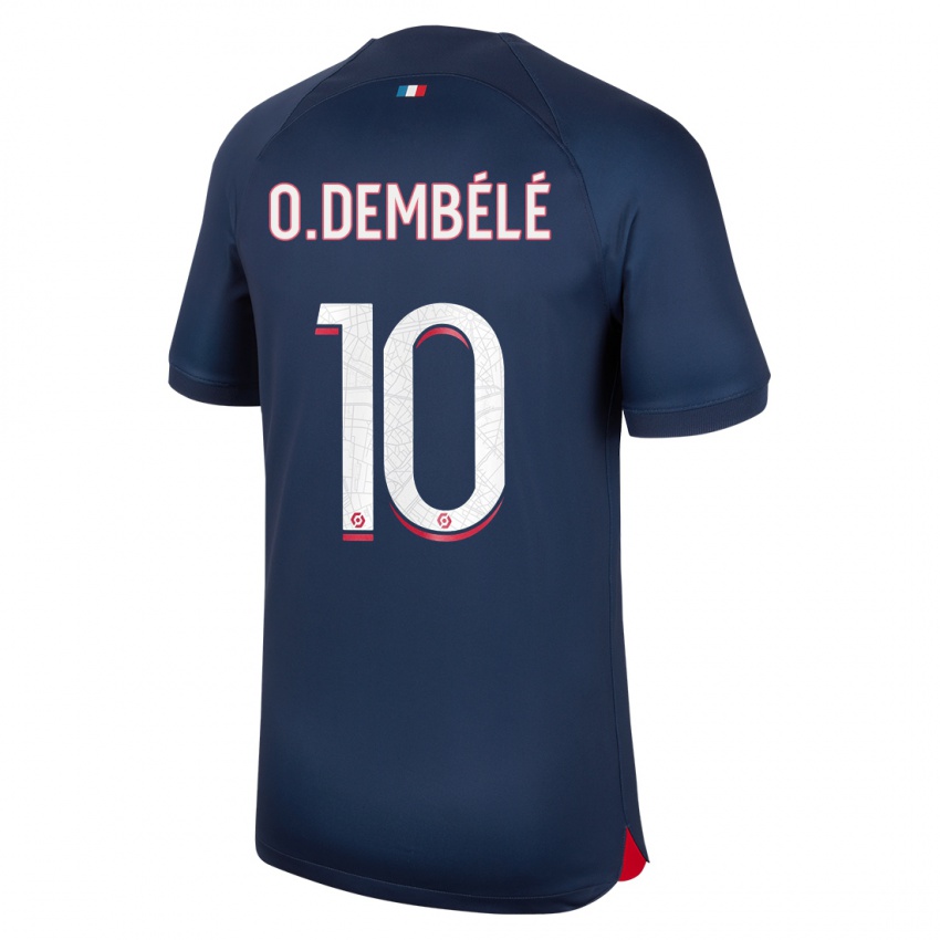 Férfi Ousmane Dembele #10 Kék Piros Hazai Jersey 2023/24 Mez Póló Ing