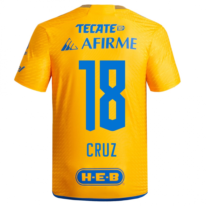 Férfi Belen Cruz #18 Sárga Hazai Jersey 2023/24 Mez Póló Ing