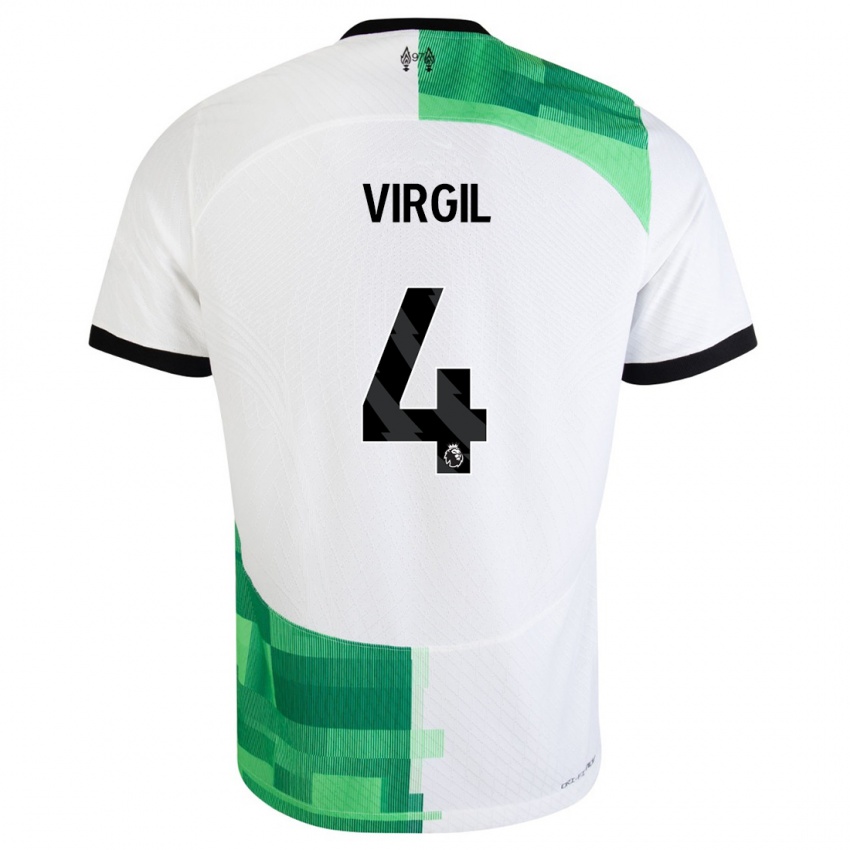 Férfi Virgil Van Dijk #4 Fehér Zöld Idegenbeli Jersey 2023/24 Mez Póló Ing