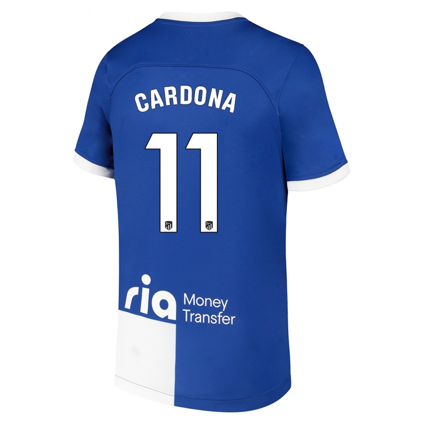 Férfi Marta Cardona #11 Kék Fehér Idegenbeli Jersey 2023/24 Mez Póló Ing