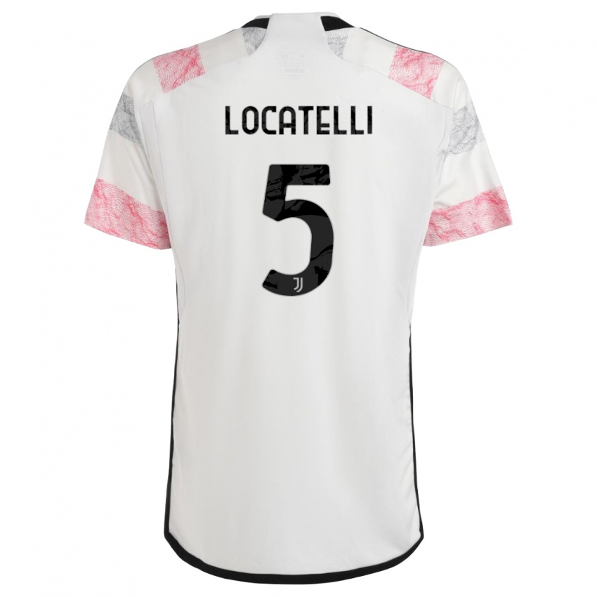 Férfi Manuel Locatelli #5 Fehér Rózsaszín Idegenbeli Jersey 2023/24 Mez Póló Ing