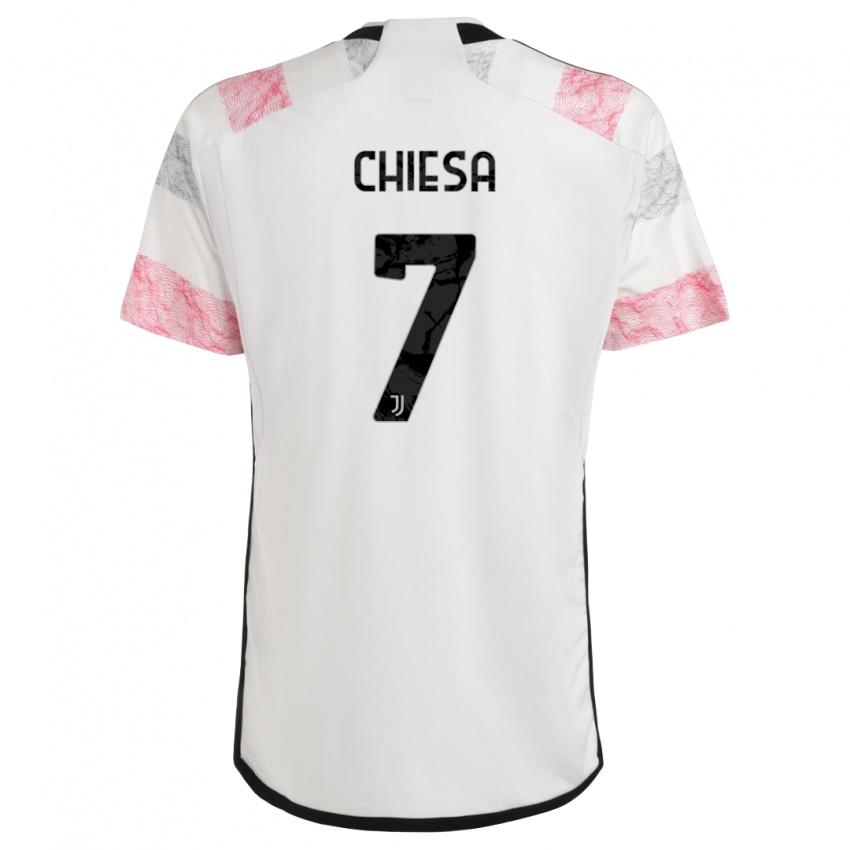 Férfi Federico Chiesa #7 Fehér Rózsaszín Idegenbeli Jersey 2023/24 Mez Póló Ing