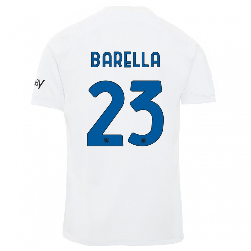 Férfi Nicolo Barella #23 Fehér Idegenbeli Jersey 2023/24 Mez Póló Ing
