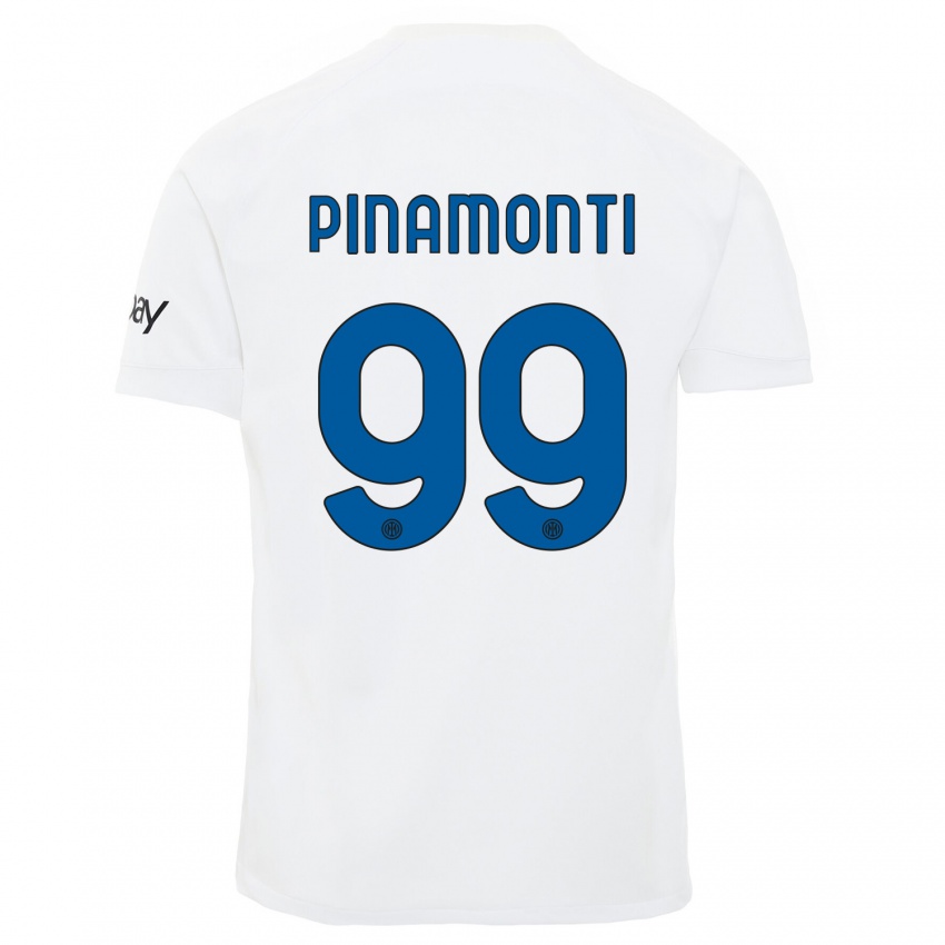 Férfi Andrea Pinamonti #99 Fehér Idegenbeli Jersey 2023/24 Mez Póló Ing