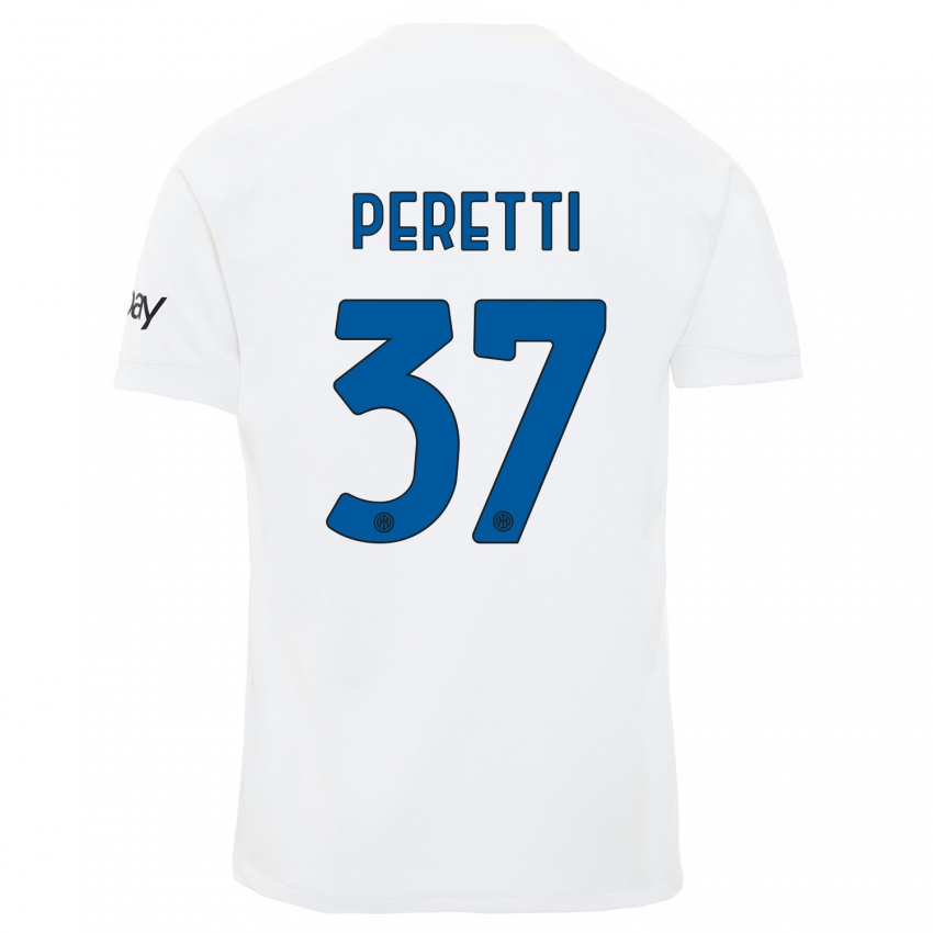 Férfi Lorenzo Peretti #37 Fehér Idegenbeli Jersey 2023/24 Mez Póló Ing